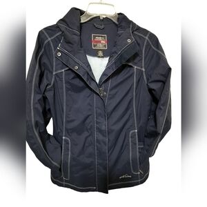 Eddie Bauer Navy Hooded Windbreaker with White Stitching
